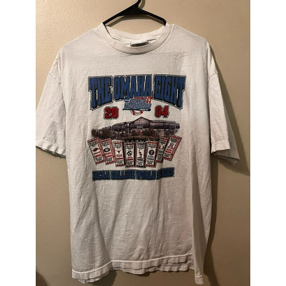Men's Vintage 2004 The Omaha Eight College World Series Baseball T Shirt Size XL